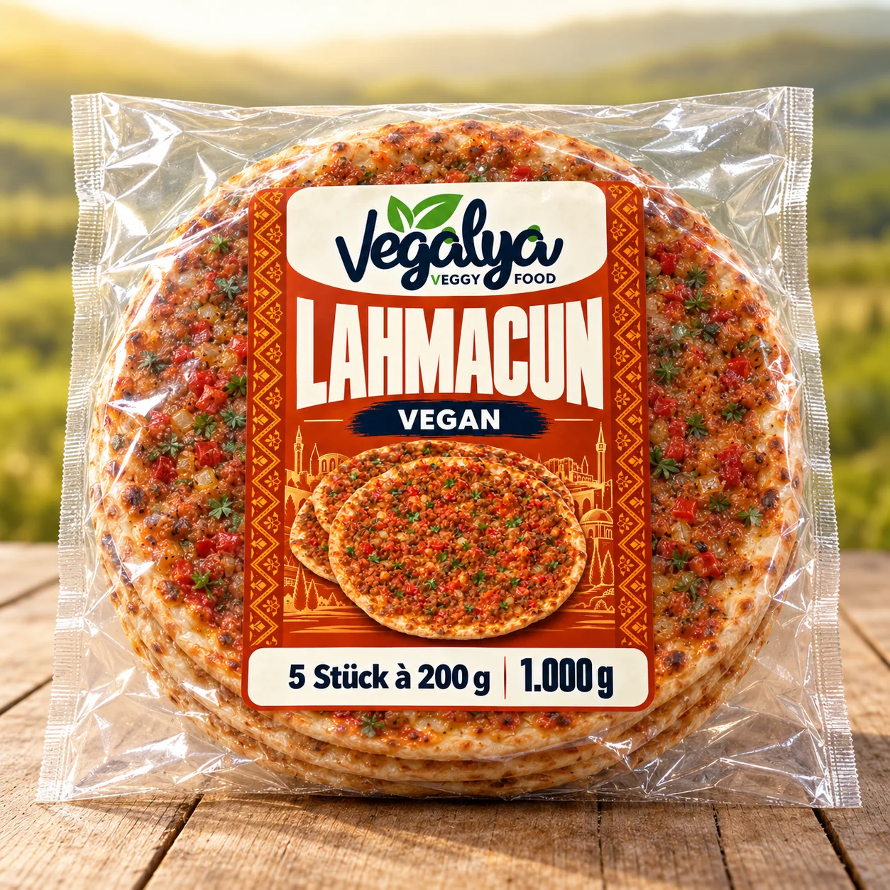 Vegalya vegane Lahmacun in der Verpackung, 5 Stück à 200 g, 1.000 g