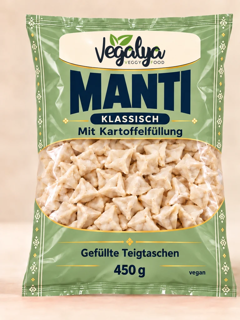 Vegalya Mantı Klassisch mit Kartoffelfüllung in der grünen 450-g-Packung, vegan