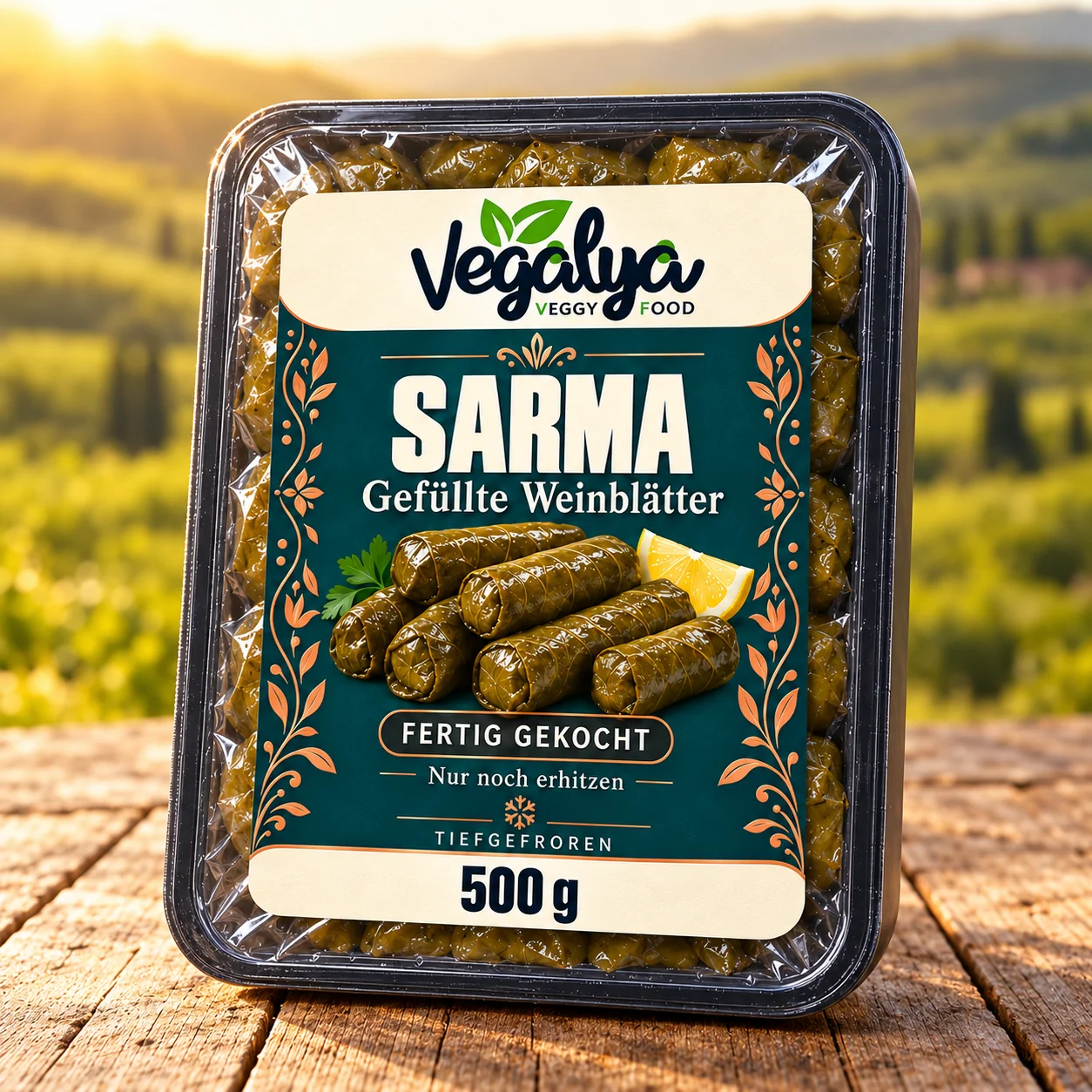 Vegalya Sarma, gefüllte Weinblätter in der 500-g-Verpackung, fertig gekocht und tiefgefroren